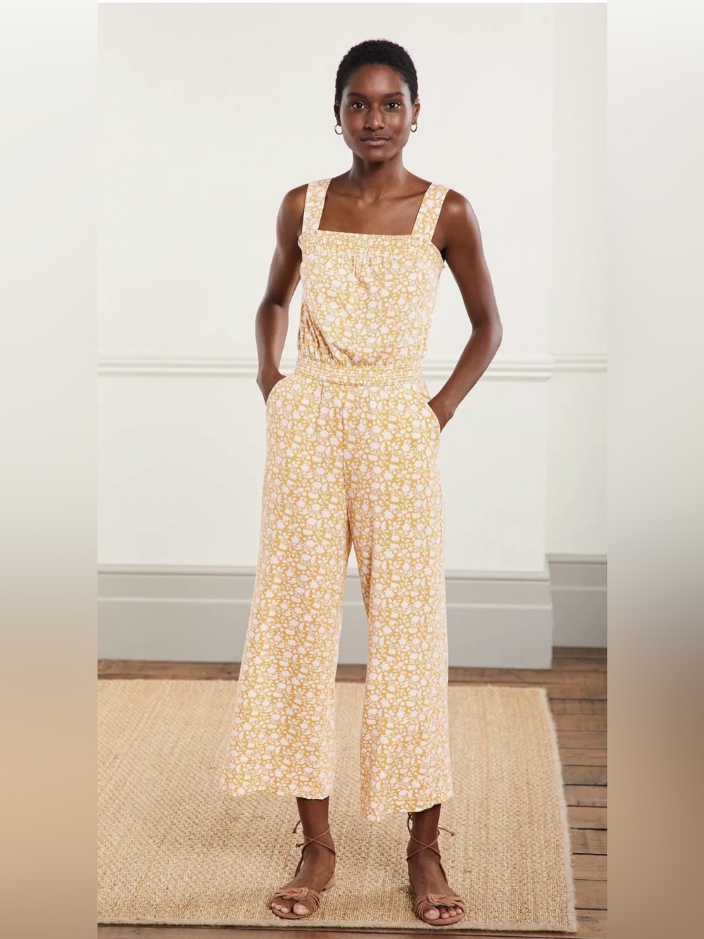 Boden Strappy Floral jumpsuit, Butter, size 10R NWT